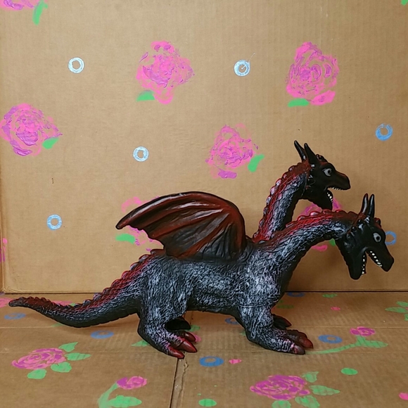 Red and Black Two-Headed Rubber Dragon Toy Figure - Picture 4 of 11